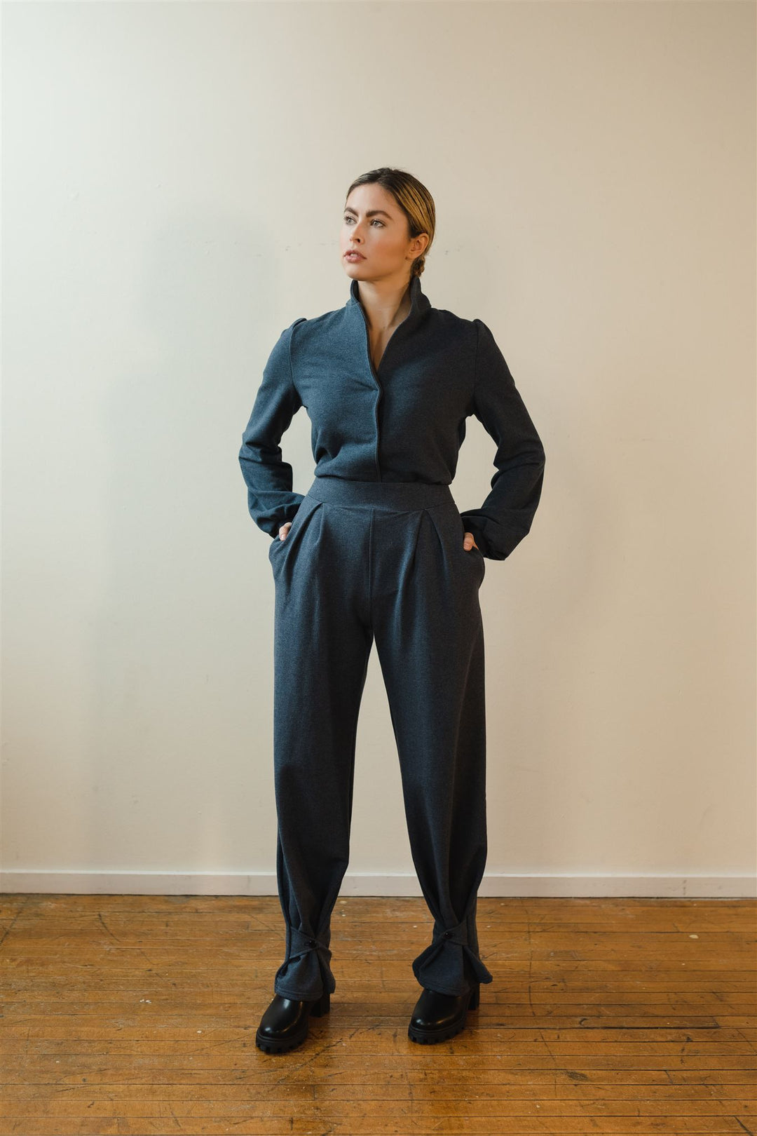【SCENERITY】Banding Wide Slacks Marlene Wide Leg Pants - Heather Lake – Sonderlier